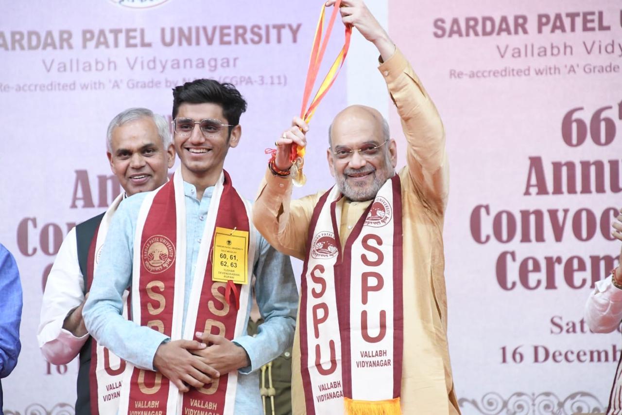 Tushar being awarded four gold medals at Sardar Patel University's 66th annual convocation